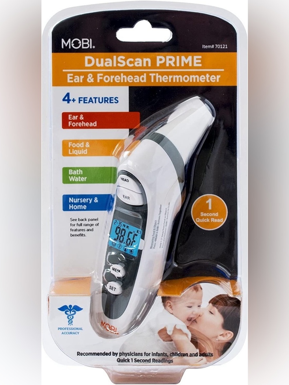 New Mobi DualScan Forehead and Ear Digital Thermometer with Memory